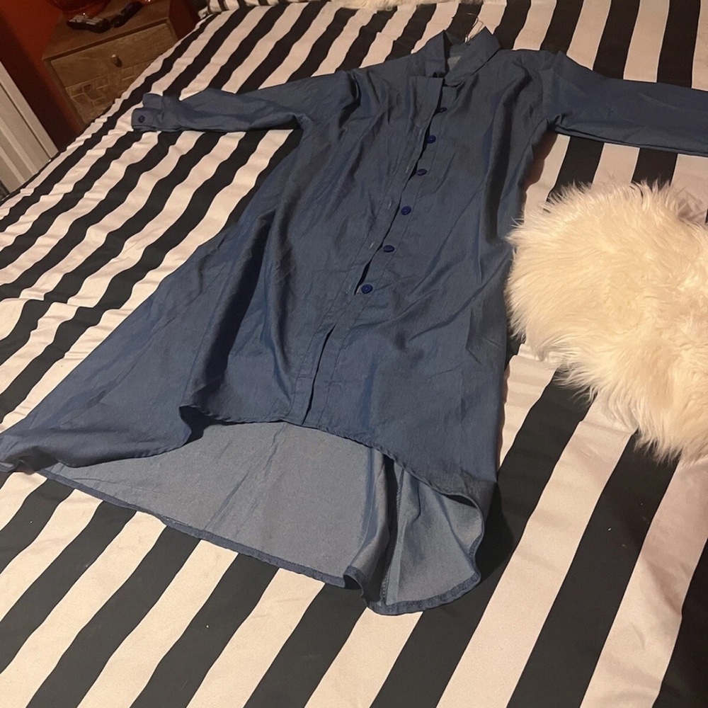 Blue Button-Up Shirt Dress
